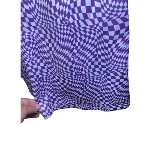 Womens Optical Illusion Checkered Wide-Leg Pants Stretch Purple White - Picture 2 of 6